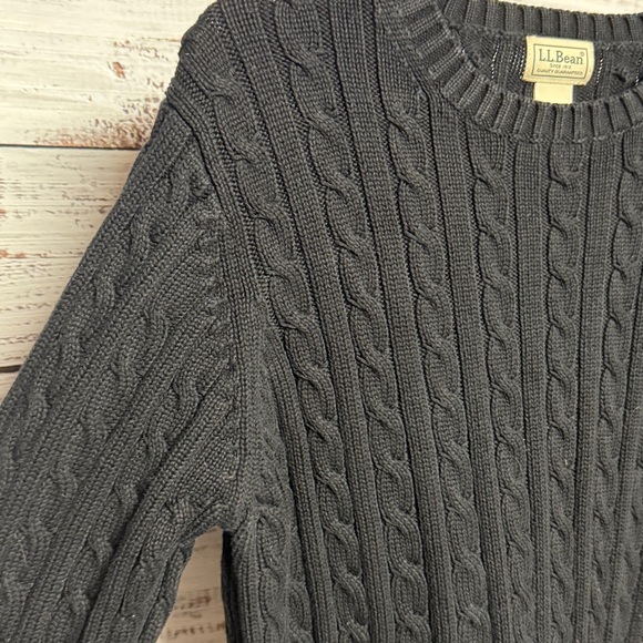 L.L. Bean Classic Black Crewneck Cable Knit Sweater - Picture 3 of 5